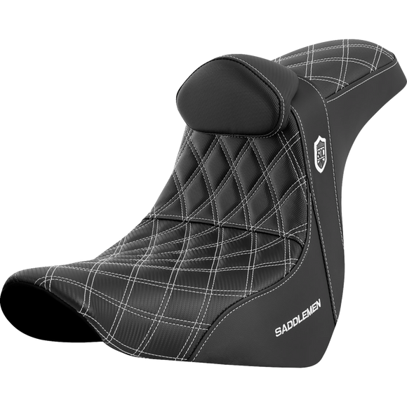 Saddlemen Pro Series Sdc Performance Seat w/ Backrest White Stitch FL/FX '18-'23