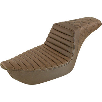 SADDLEMEN - STEP UP SEAT - BROWN - FRONT TUCK N ROLL, REAR LATTICE - '96-03 DYNA