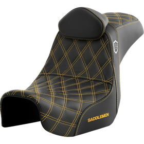 Saddlemen Pro Series Sdc Performance Seat w/ Backrest Gold Stitch Dyna '06-'17