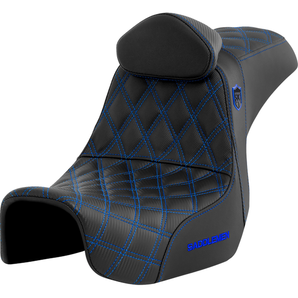 Saddlemen Pro Series Sdc Performance Seat w/ Backrest Blue Stitch Dyna '06-'17