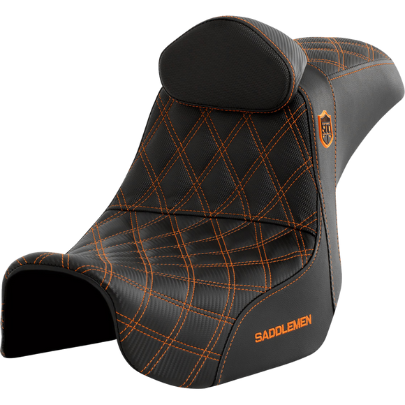 Saddlemen Pro Series Sdc Performance Seat w/ Backrest Orange Stitch Dyna '06-'17