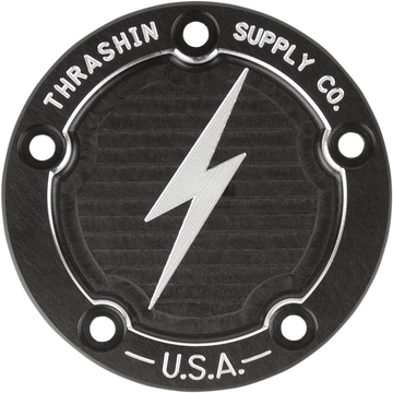 Thrashin Supply Co. Points Cover Dished Black 5 Hole Twin Cam