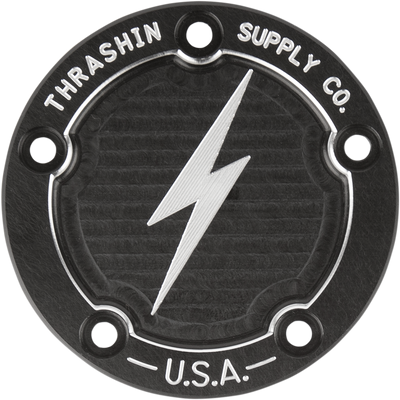 Thrashin Supply Co. Points Cover Dished Black 5 Hole Twin Cam