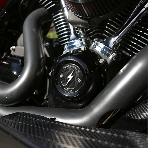 Thrashin Supply Co. dished black 2-hole Milwaukee-Eight points cover TSC-3027-4 for Harley-Davidson Touring and Softail M8
