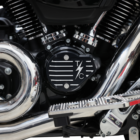 Thrashin Supply Co. Gen 2 finned black Milwaukee-Eight cam cover TSC-3029-4 for Harley-Davidson Touring and Softail