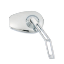 Chrome motorcycle side mirror with rounded rectangular mirror head and slotted billet arm