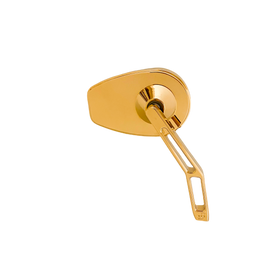 Gold anodized motorcycle side mirror with teardrop head and skeletonized adjustable arm