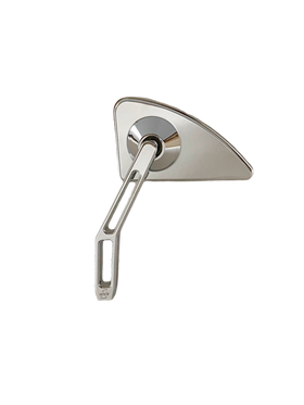 Polished chrome triangular motorcycle side mirror with slotted arm