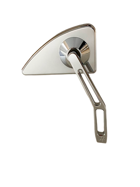 Pro-One Performance chrome billet motorcycle mirror — Mini Tear Drop head with V2 cut-out stem, right side (Part #102130)