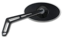 Black oval motorcycle side mirror with long slotted metal arm