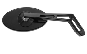 Pro-One Performance black billet aluminum motorcycle mirror, 5 x 2.5 in oval head with Weekend Warrior cut-out stem (6.5 x 3 in)