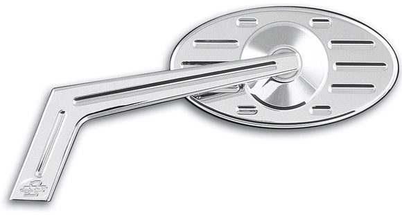 Chrome Pro-One billet motorcycle mirror with Weekend Warrior ball-milled stem and ball-milled oval head