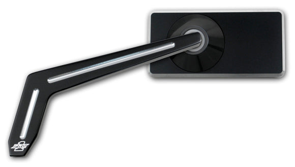Pro-One black two-tone billet motorcycle mirror, Weekend Warrior stem, 4x2 inch rectangular head
