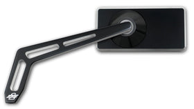 Pro-One Performance billet aluminum motorcycle mirror, Weekend Warrior chrome stem with black two-tone rectangular head (4×2 in) and slotted billet arm