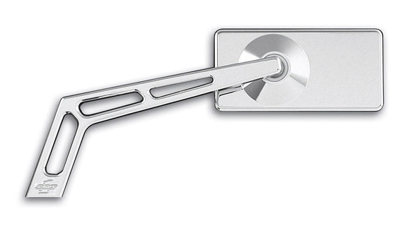 Pro-One Performance chrome billet motorcycle mirror with Weekend Warrior slotted stem and 4 x 2-inch rectangular head (parts 102450/102470)