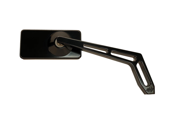 Pro-One Performance Billet all-black motorcycle mirror, Weekend Warrior stem with 4 by 2-inch rectangle head, part 102471AB