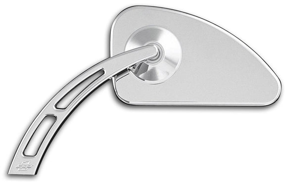 Pro-One Performance billet motorcycle mirror #102510 (left) - teardrop stem cut-out with teardrop head, smooth chrome finish