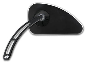 Pro-One Performance billet motorcycle mirror #102510B left, smooth black teardrop head with cut-out teardrop stem