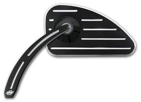 Pro-One Performance black billet aluminum motorcycle mirror, teardrop stem and head with ball-milled silver grooves