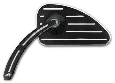Pro-One Performance billet motorcycle mirror (left #102550B) — teardrop stem and head, ball-milled black finish