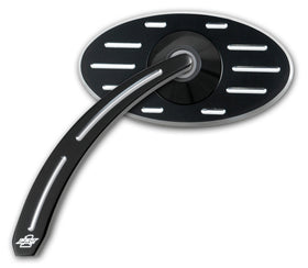 Black Pro-Street oval billet motorcycle mirror pair with teardrop ball-milled stems and chrome accents (#102610B/#102620B)