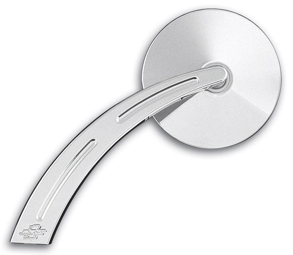 Pro-One single chrome billet motorcycle mirror with 3-inch round head and teardrop ball-milled stem