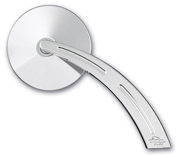 Chrome round motorcycle rearview mirror with curved slotted arm