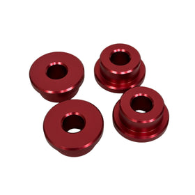Red anodized solid-mount billet riser bushing kit (set of 4), CNC-machined aluminum for Harley Dyna, FXR, Sportster