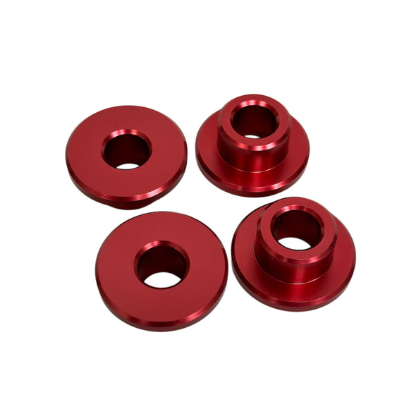 Red anodized CNC billet aluminum solid mount riser bushing kit (4) for M8 Softail & Touring models