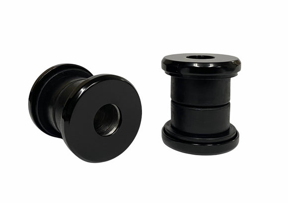 Polyurethane handlebar riser damper kit 103070B, black anodized CNC billet caps with black bushings, fits Harley Davidson FX/FXR/FXD & XL