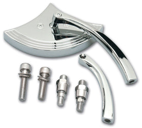 Chrome Pro-Mini blade-style motorcycle mirror with mounting hardware for Harley-Davidson and metric cruisers