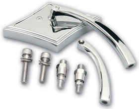 Chrome Pro-Mini diamond-style motorcycle mirror with long and short curved stems, mounting bolts and 10mm-1.25 metric adapters for Harley‑Davidson and metric cruisers