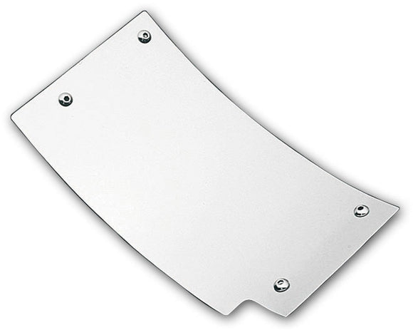 Polished stainless steel rock guard plate with four mounting screws for 1984-1999 Harley-Davidson Softail frames