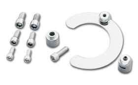 Polished stainless steel universal fork stop system for Harley-Davidson with crescent ring plate, bolts and spacers