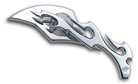 Right-side chrome "Large Flame" billet-aluminum motorcycle mirror for Harley-Davidson and metric cruisers
