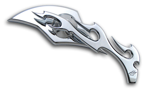 Right-side chrome "Large Flame" billet-aluminum motorcycle mirror for Harley-Davidson and metric cruisers