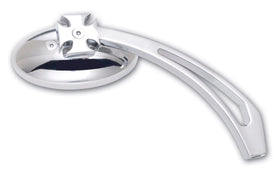 Chrome oval motorcycle mirror with iron-cross stem, universal fit for Harley & metric cruisers, #104330