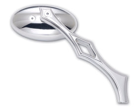 Chrome oval motorcycle mirror with gothic stem, single-side, fits left or right for Harley-Davidson & metric cruisers, part #104360