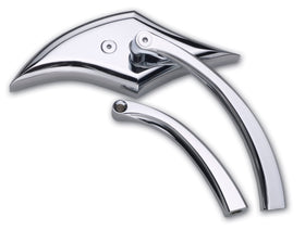 Chrome scimitar motorcycle mirror, right-side, long and short stems, fits Harley & metric cruisers, part #104400