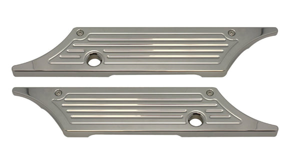 Pair of chrome ball-milled CNC-machined billet aluminum saddle bag latch covers for 1993-2013 Harley-Davidson Touring models