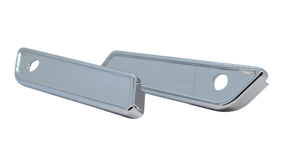 Pair of Slim Line smooth chrome saddlebag latch covers (Part 104721), CNC billet aluminum, fits 2014-2023 Harley‑Davidson Touring models