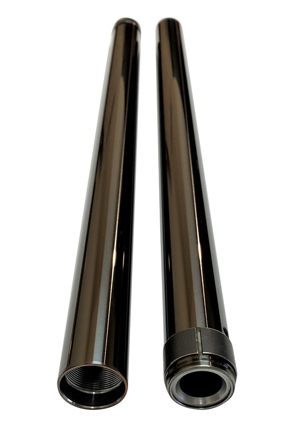 Pair of 41mm Black DLC touring fork tubes with threaded lower ends and visible lower bushing, fits 1997–2013 Harley-Davidson Touring models