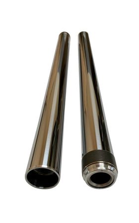 Pair of 39mm hard chrome motorcycle fork tubes, polished, 24.25 in and 26.25 in lengths (PN 105020/105030)