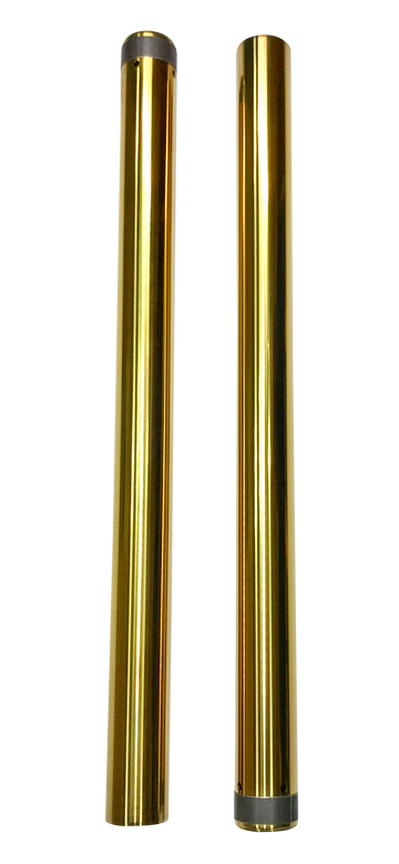 Pair of 49mm gold TIN-coated touring fork tubes (Titanium Nitride), stock FLHT OEM 45500113 / part 105125G