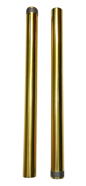 Pair of 49mm gold Titanium Nitride (TiN) coated 27.5-inch motorcycle fork tubes for Harley Dyna/FXD, part 105130G