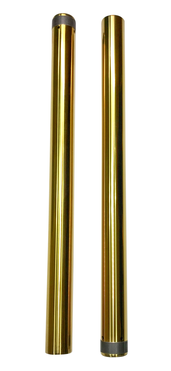 Pair of 49mm Harley Softail fork tubes, 23.75 in, gold TiN (titanium nitride) coated, part 105220G