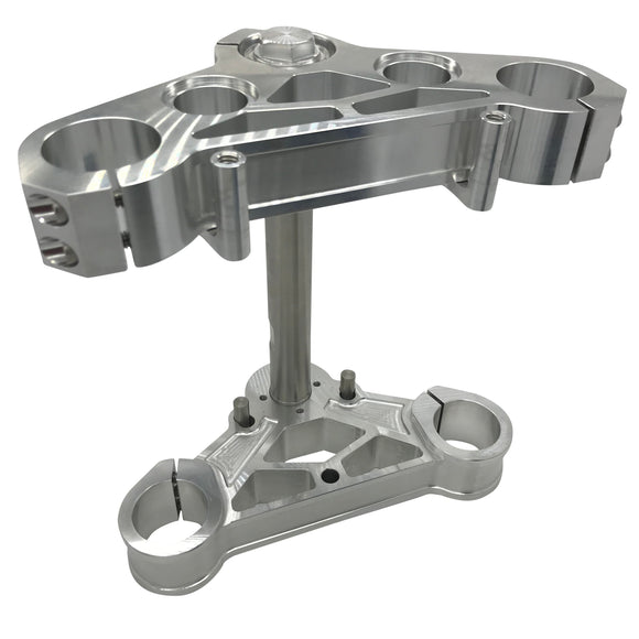 MXV1 39mm raw CNC-machined 6061-T6 billet aluminum motorcycle triple tree set - top and bottom clamps with stem and headlight bracket