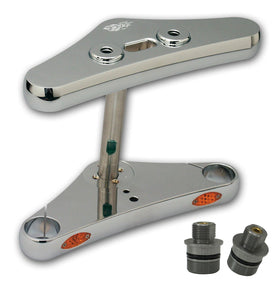 Pro-One 41mm Wide Glide blind-top billet triple tree, chrome, 3° rake with integrated LED turn signals