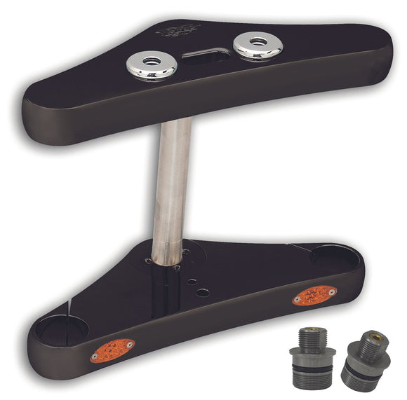 Pro-One blind-top 41mm black billet triple tree, 5° rake, with integrated LED turn signals and fork tube plugs