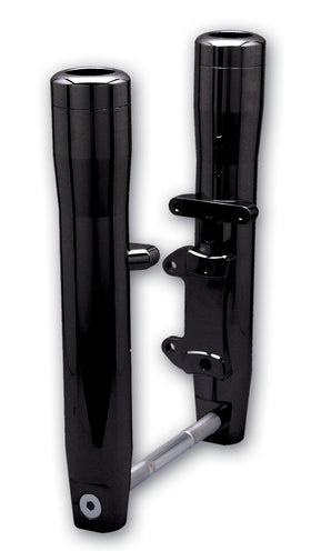 114020B 41mm Wide Glide lower leg set, smooth round black billet aluminum, single-disc front, fits 1984-1999 motorcycles